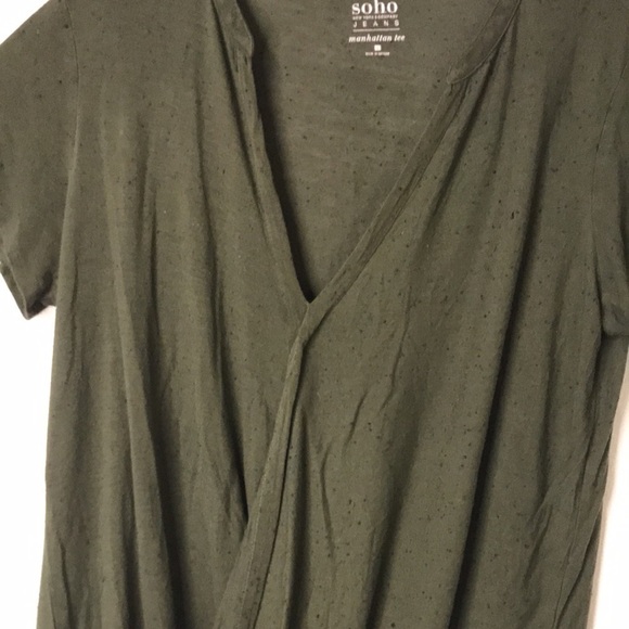 SOHO Jeans Women’s Manhattan Tee L Army Green Wrap Front Drapes Single Closure - Picture 2 of 13